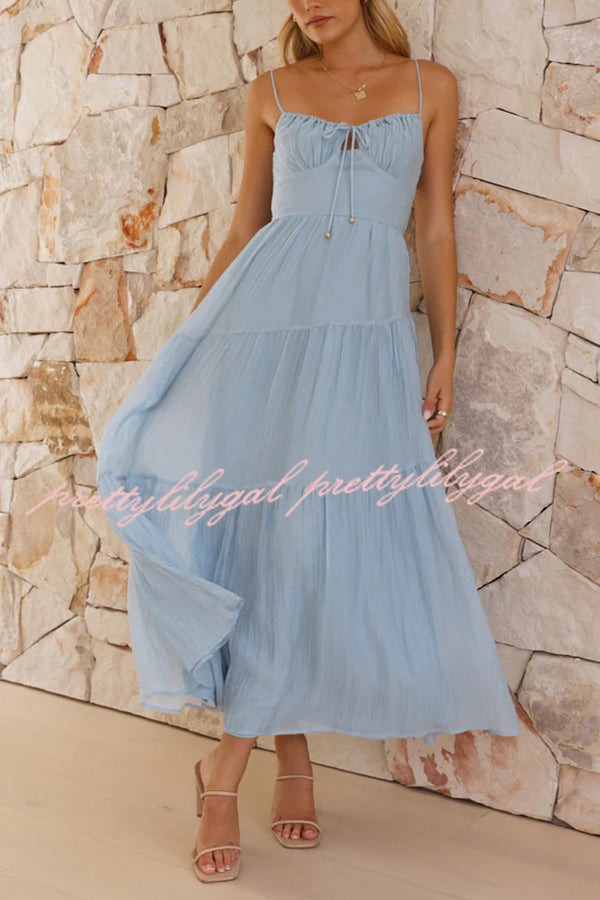 Solid Color Sleeveless Suspender Pleated Back Maxi Dress