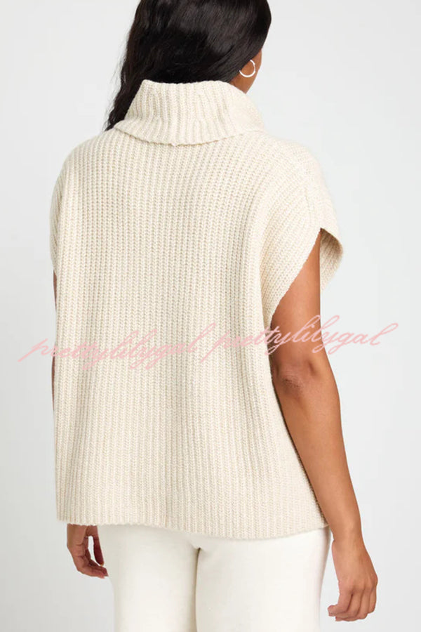 Comfortable and Luxe Knit TurtleNeck Cap Sleeves Lightweight Sweater