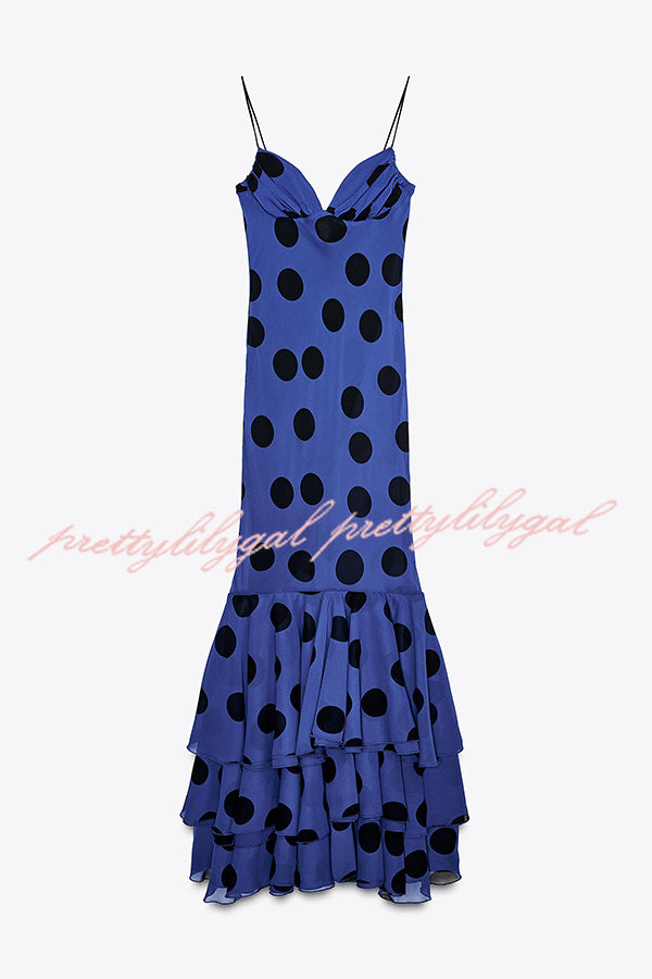 Eliora Mesh Polka Dot Print Gathered Bust Layered Fishtail Hem Maxi Dress