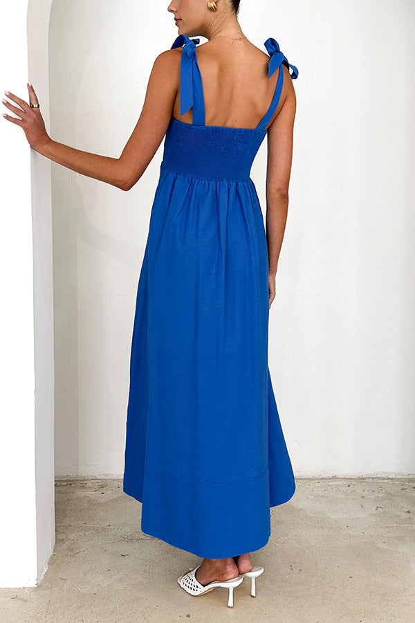 Solid Color Sling Lace-Up Backless Pleated Maxi Dress