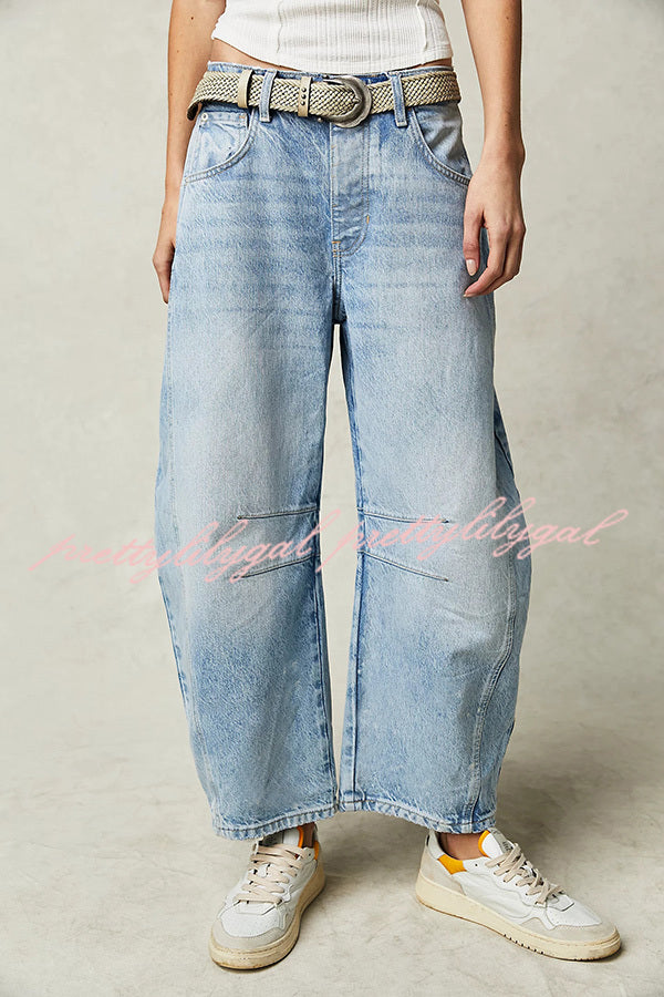 Rina Denim Mid-Rise Pocket Tapered Hem Barrel Jeans