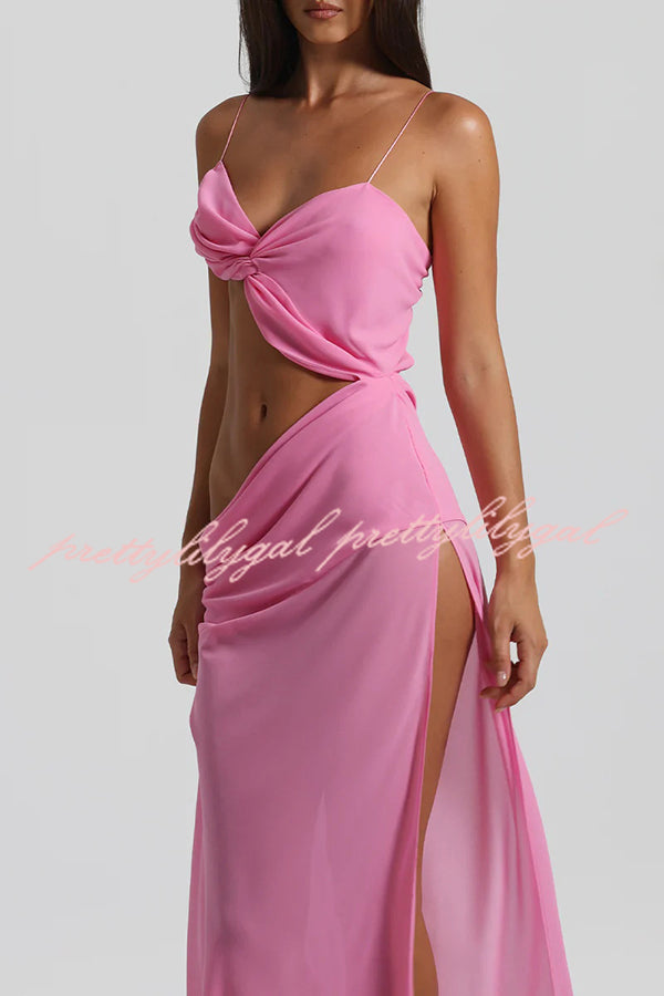 Sexy Halter Waist-baring Backless Lace-up High-slit Maxi Dress
