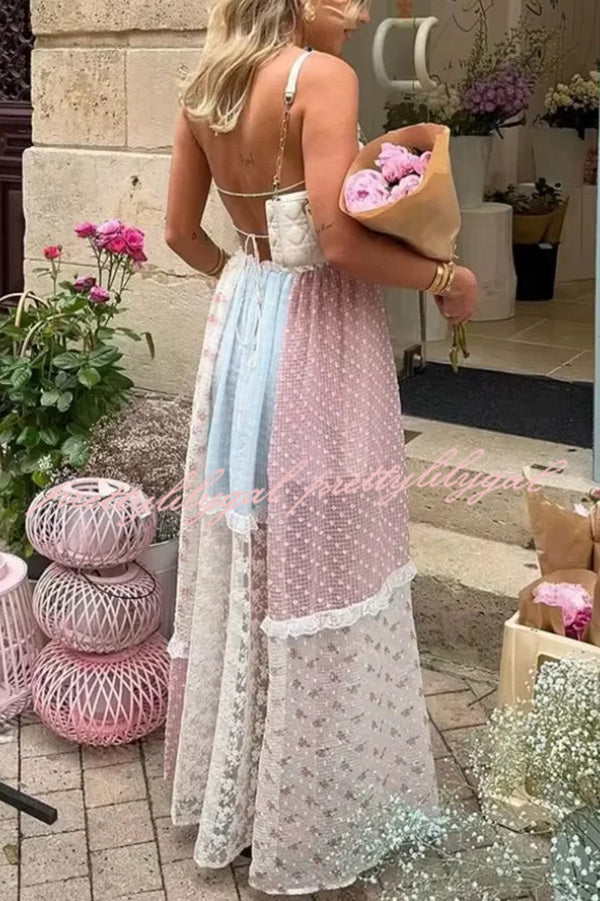 Floral Lace Sexy Halterneck Backless Patchwork Maxi Dress