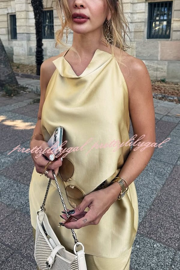 Satin Solid Color Loose Backless Casual Top