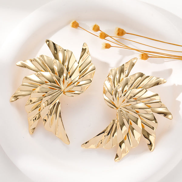 Exaggerated Spiral Gold-plated Leaf Geometric Metal Earrings