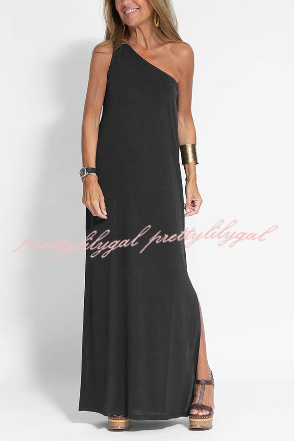 Flawless and Free One Shoulder Relaxed Slit Maxi Dress