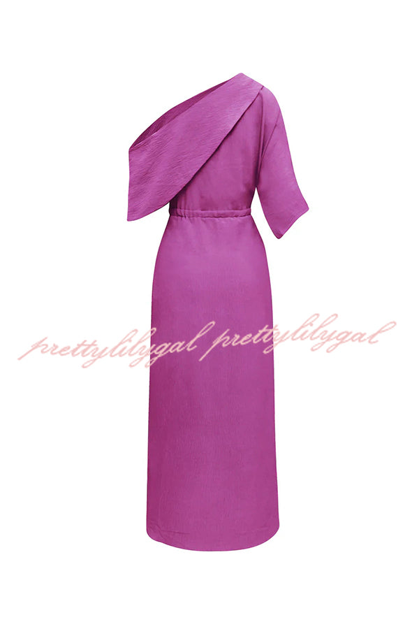 Whispered Yes Satin Irregular Lapel Neckline Design Ruched Maxi Dress