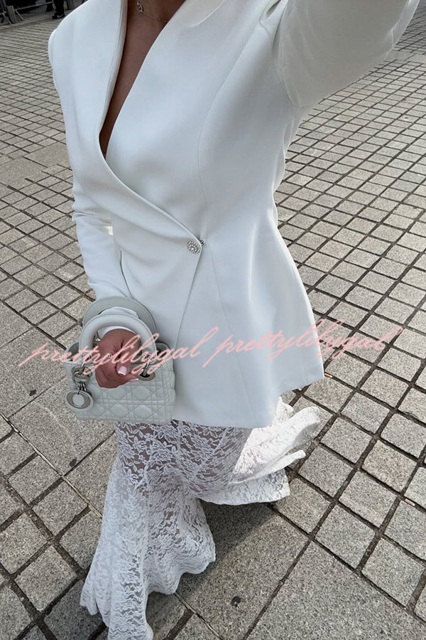 Poetic Muse Stand V-neck Rhinestone Button Up Long Sleeve Blazer