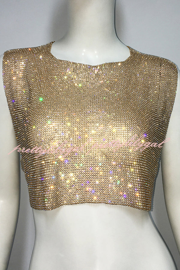 Sexy Metallic Rhinestone Backless Chain Vest