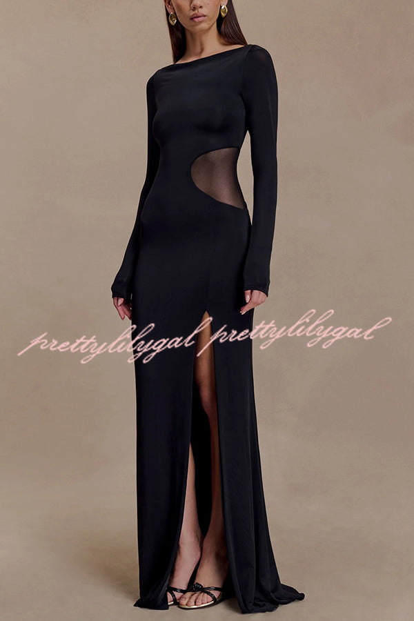 Fashion Long-sleeved Slim Sexy Hollow Slit Maxi Dress