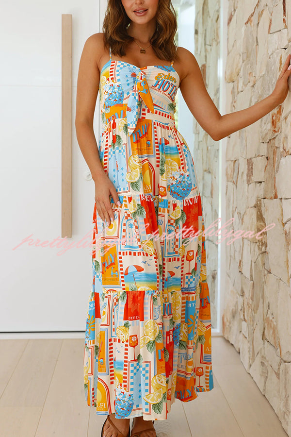 Radiant As Always Unique Print Front Tie-up Slip Maxi Dress