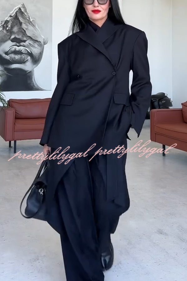 Urban Charm Shoulder Pads Asymmetrical Back Button Lapel Oversized Blazer