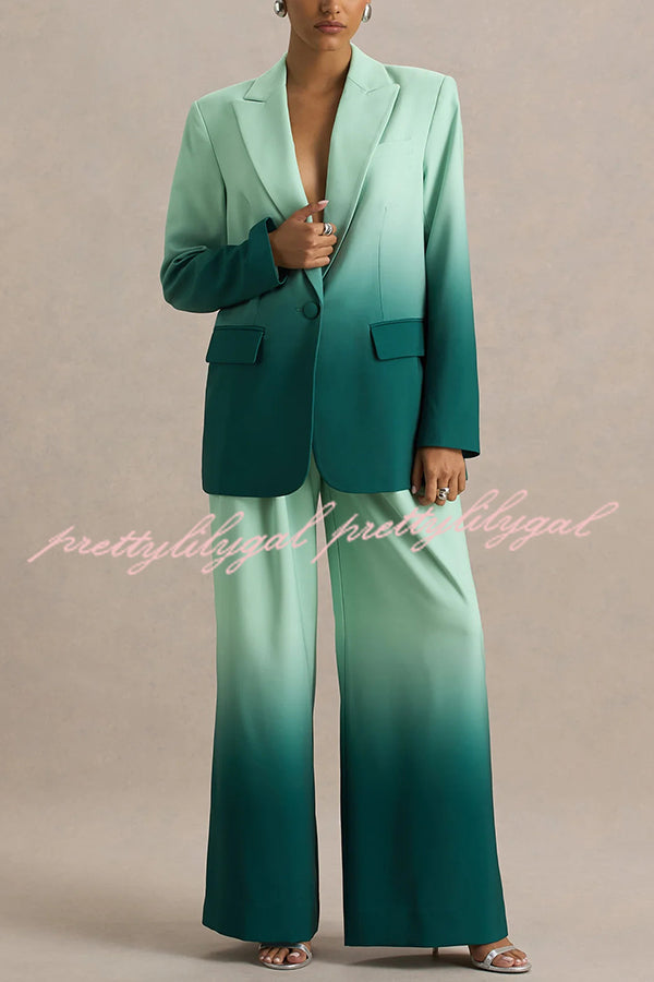 Enya Ombre Print Single Button Long Sleeve Lapel Loose Blazer