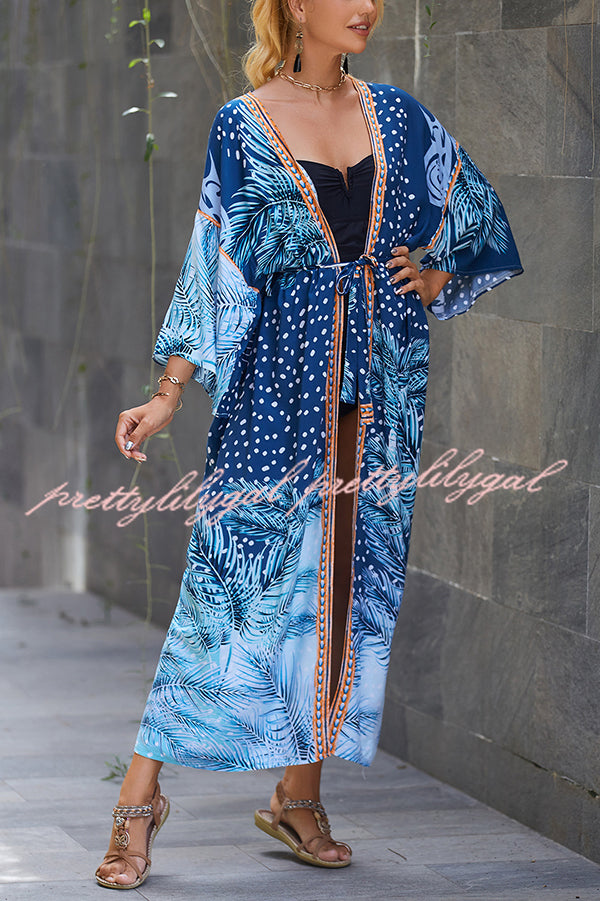 Unique Print Loose Lace Up Holiday Maxi Cover Up