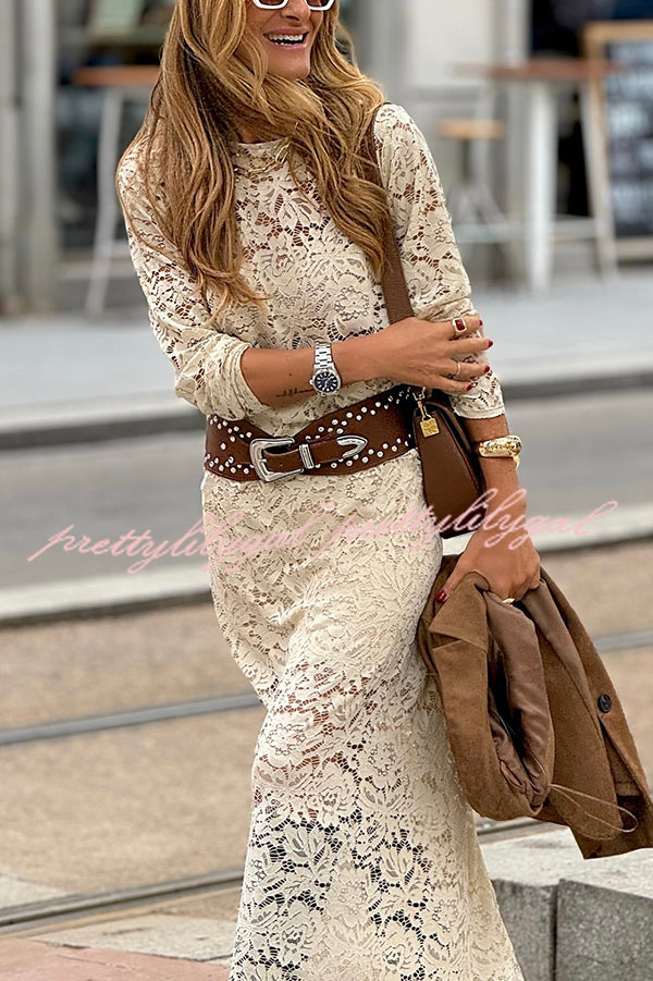 Hippie Elegance Lace Long Sleeve Crewneck Maxi Dress