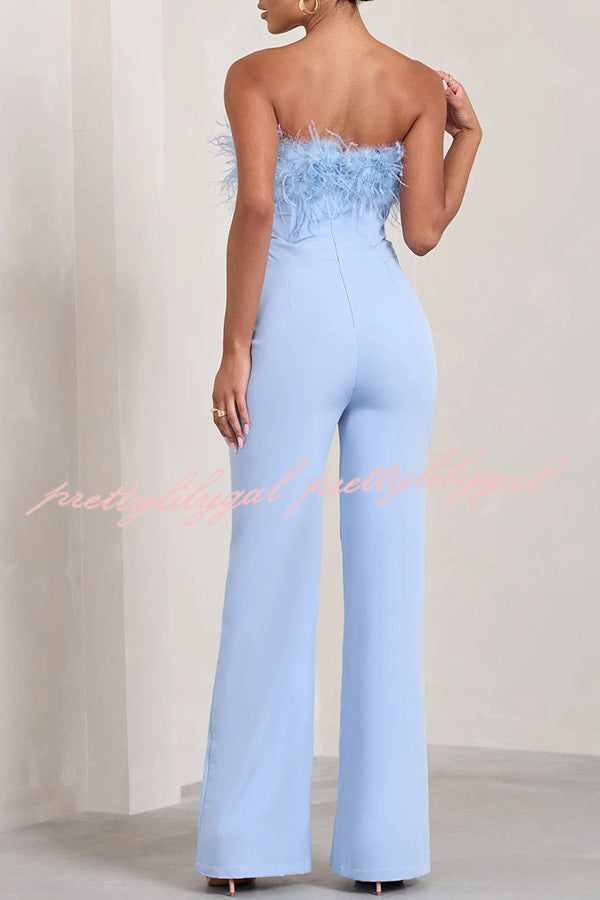 First Class High Rise Feather Stretch Waist Jumpsuit