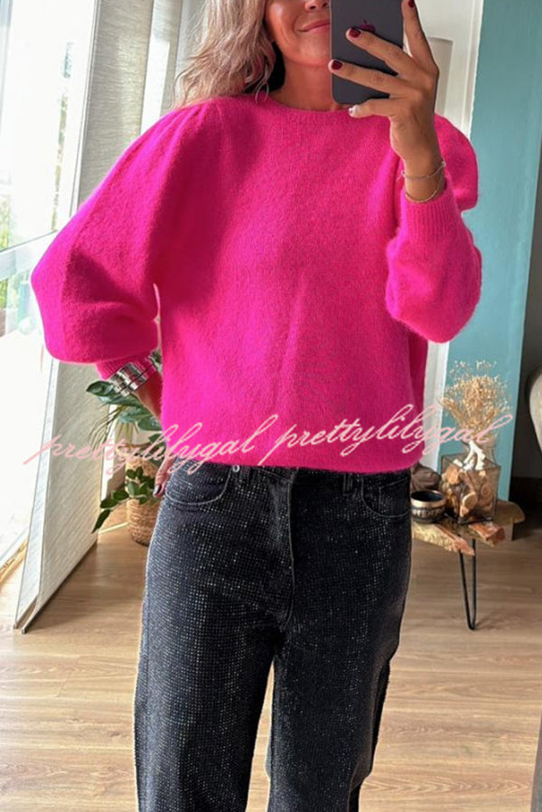 Bright Winter Day Knit Solid Color Wide Neck Relaxed Sweater