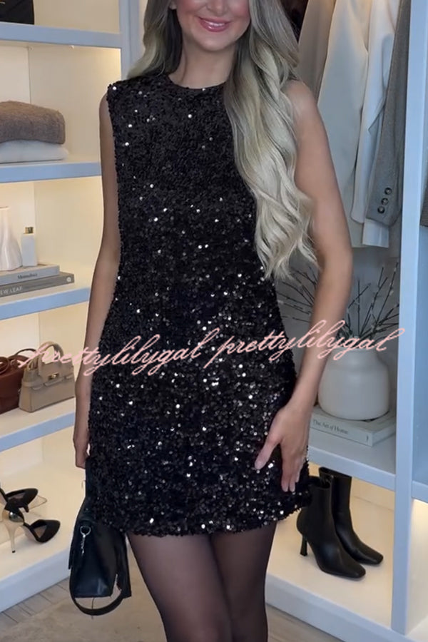 Glam Season Velvet Sequin Back Oversized Bow Design Sleeveless Loose Mini Dress