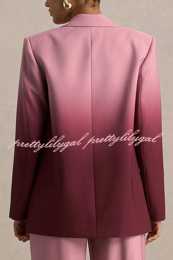 Enya Ombre Print Single Button Long Sleeve Lapel Loose Blazer