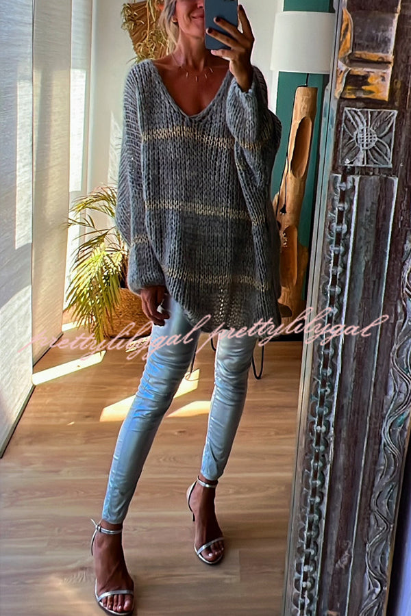 Autumn Brunch Knit Striped Colorblock Loose Pullover Sweater