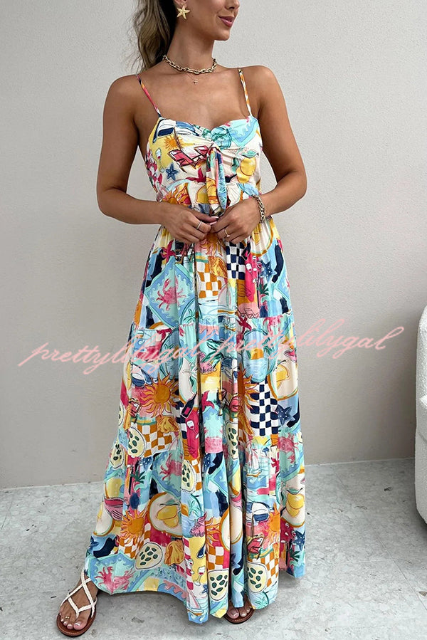 Radiant As Always Unique Print Front Tie-up Slip Maxi Dress