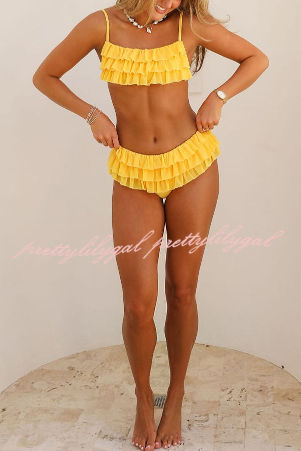Sweet Summer Mood Tiered Ruffle Design Stretch Bikini Swimsuit