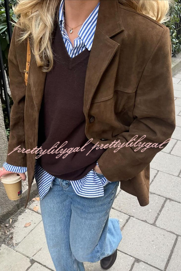 Vintage Lapel Long Sleeve Buttoned Loose Jacket