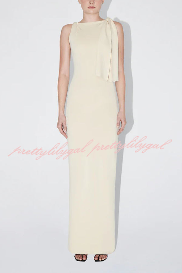 Buttery Soft Knotted Boat Neck Stretch Maxi Dress