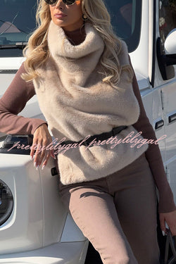 Warm and Stylish Shaggy Eco-fur Stand Collar Side Slit Vest