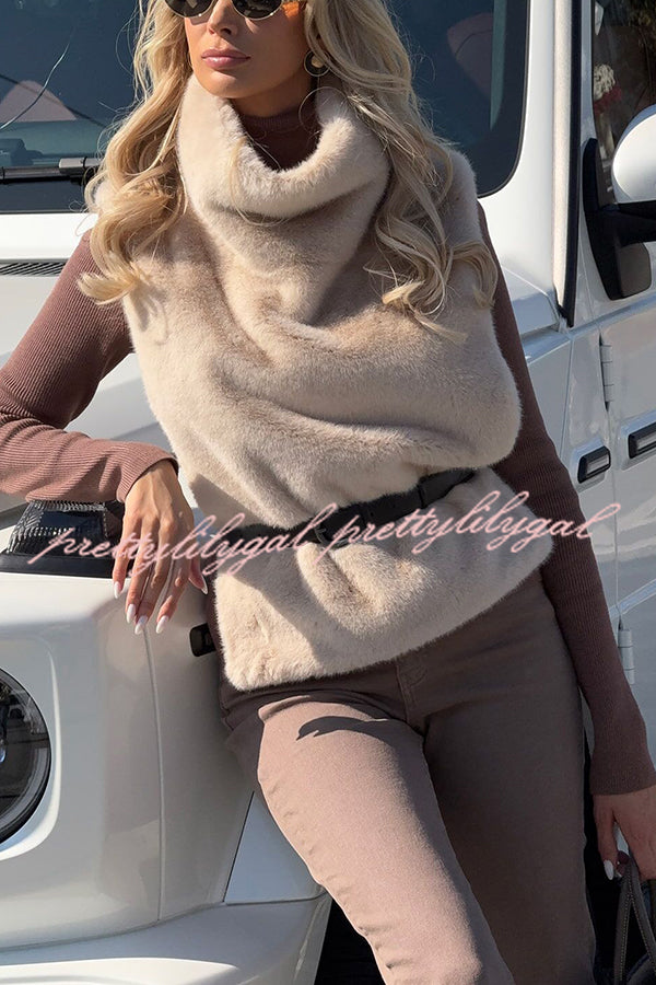 Warm and Stylish Shaggy Eco-fur Stand Collar Side Slit Vest