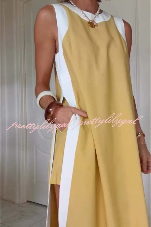 Ellie Contrast Color Sleeveless Midi Top and Elastic Waist Pocket Shorts Set