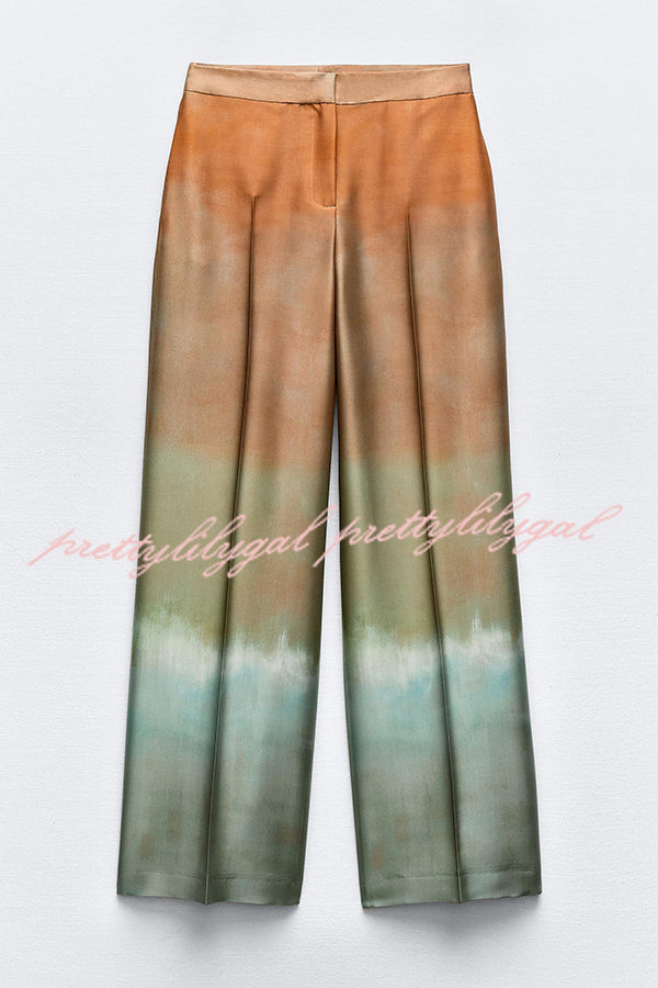 Fashion Gradient Print Casual Pocket Straight Pants