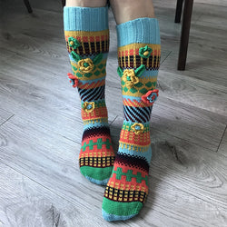 Floral Geometric Pattern Knitted Floor Socks