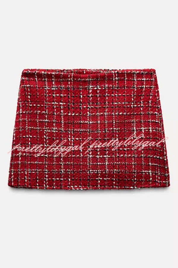 Fashionable Tweed Plaid Texture Casual Mini Skirt