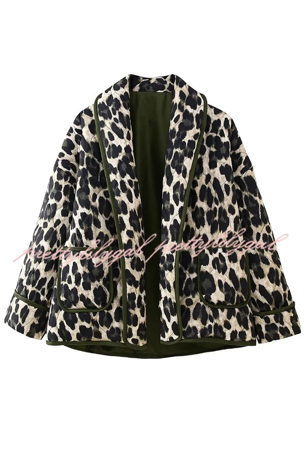 Leopard Print Loose Lapel Pocket Jacket