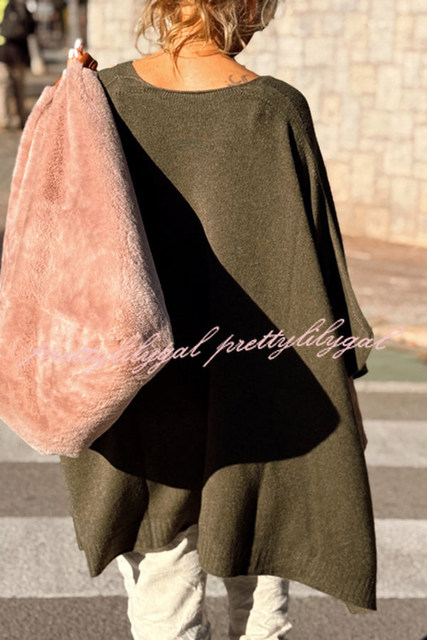 Fashion V-neck Loose Pocket Mid-length Knitted Sweater