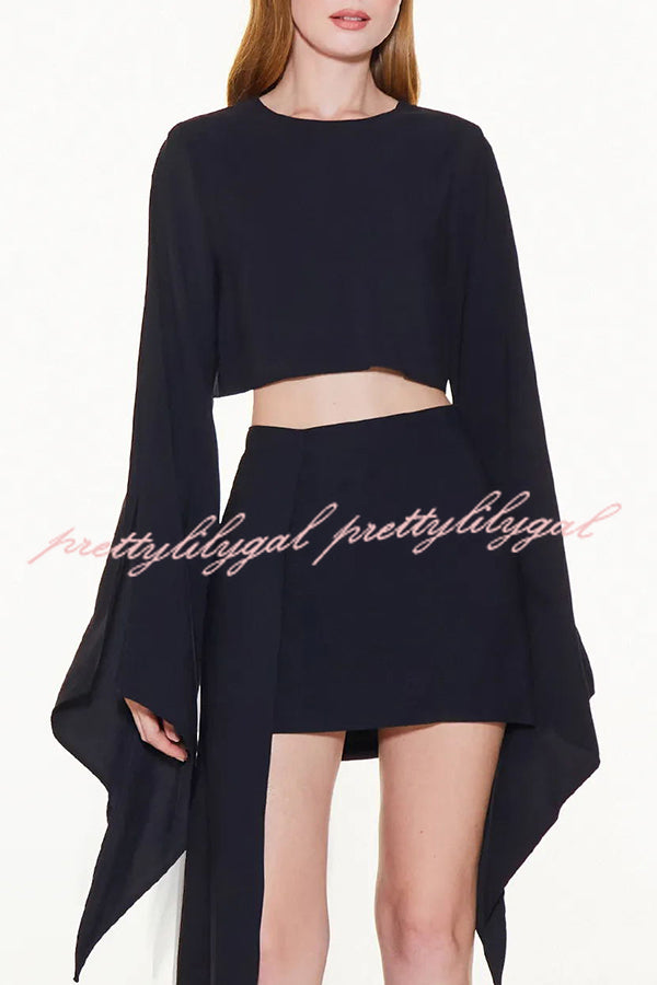 Elegant and Lively Slit Long Sleeve Crop Top