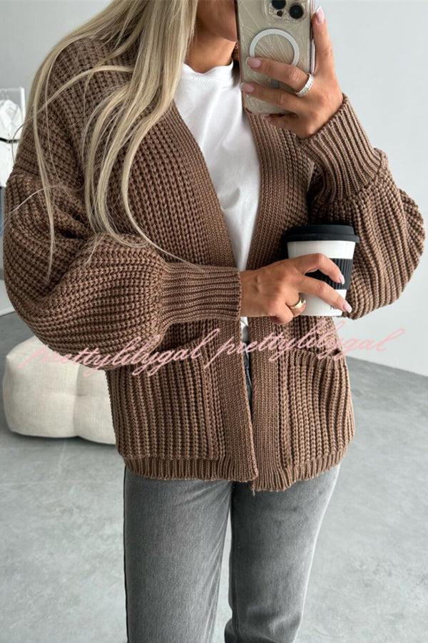 Solid Color V-neck Long-sleeved Casual Knitted Cardigan