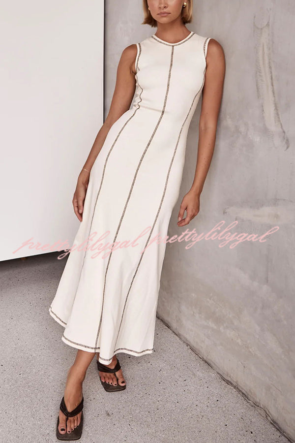 Balance Beauty and Comfort Ribbed Contrast Detail Stretch Maxi Dress