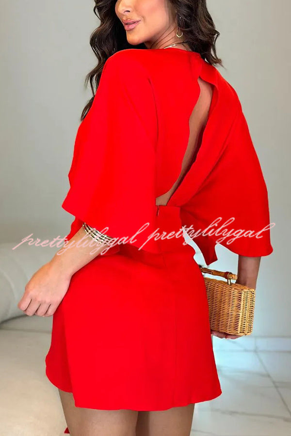 Solid Color V-Neck Half Sleeve Casual Irregular Mini Dress