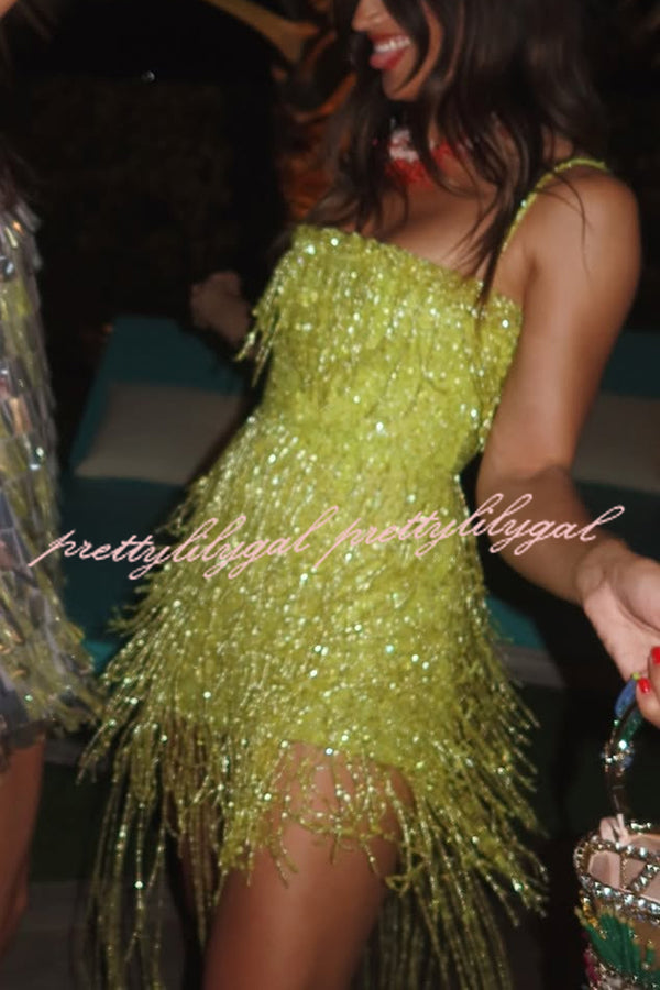Sparkle Night Beaded Sequined Tassel Slip Midi Dress