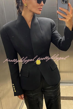 Classic Luxury Unique Metal Button Stand Collar Long Sleeve Blazer
