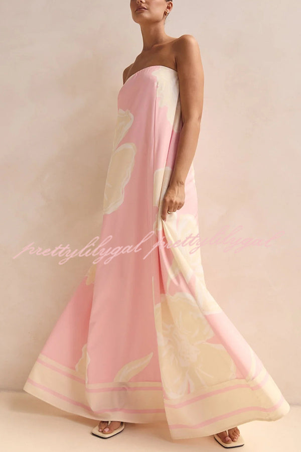 Unique Print Sexy Tube Top Back Zipper Loose Maxi Dress