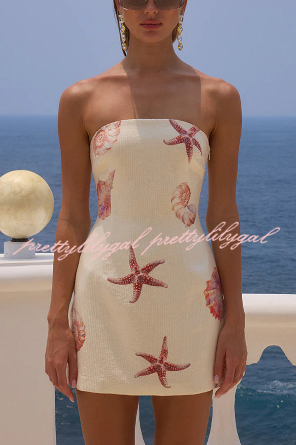 Beach Club Sequin Unique Print Strapless Stretch Mini Dress