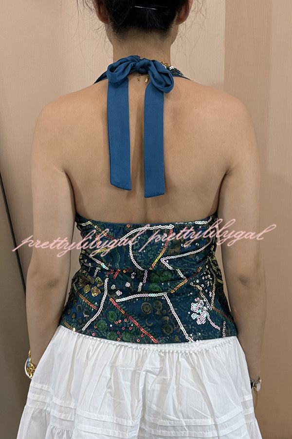 Fashion Sequined Casual V-neck Backless Slim Vest