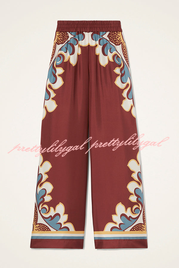 Bohemian Dreams Unique Print Elastic Waist Pocket Wide Leg Pants
