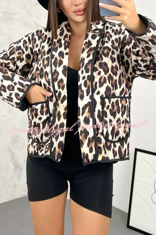 Leopard Print Loose Lapel Pocket Jacket