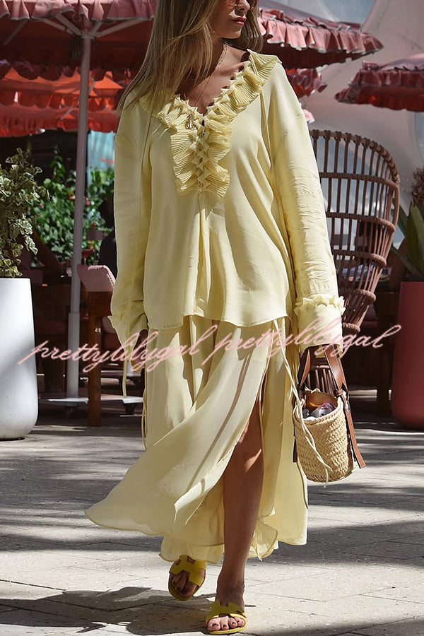 Solid Elastic Waist Drawstring Maxi Skirt