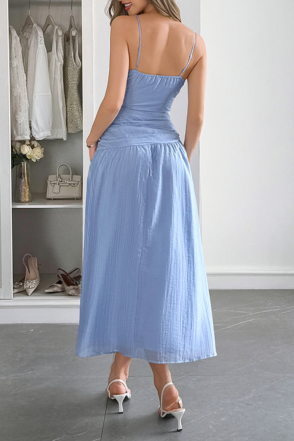 Solid Color V-neck Sleeveless Waist Hollow Out Maxi Dress