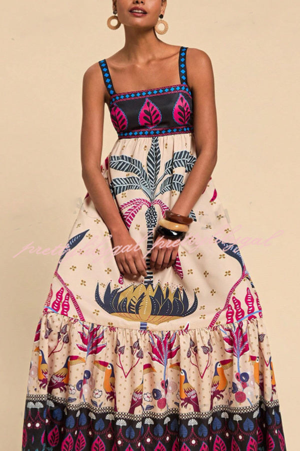 Bohemian Tropical Print Backless Casual Resort Maxi Dress
